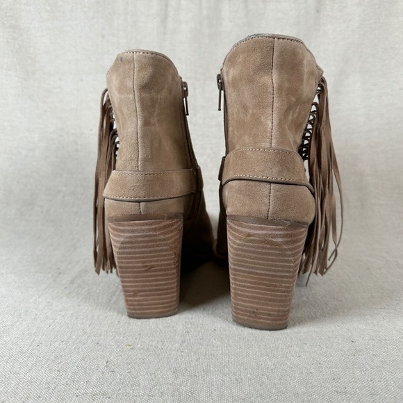 Gianni Bini Tan Suede Fringe Wedge Ankle Boots Pointed western cowgirl cowboy - Picture 6 of 11